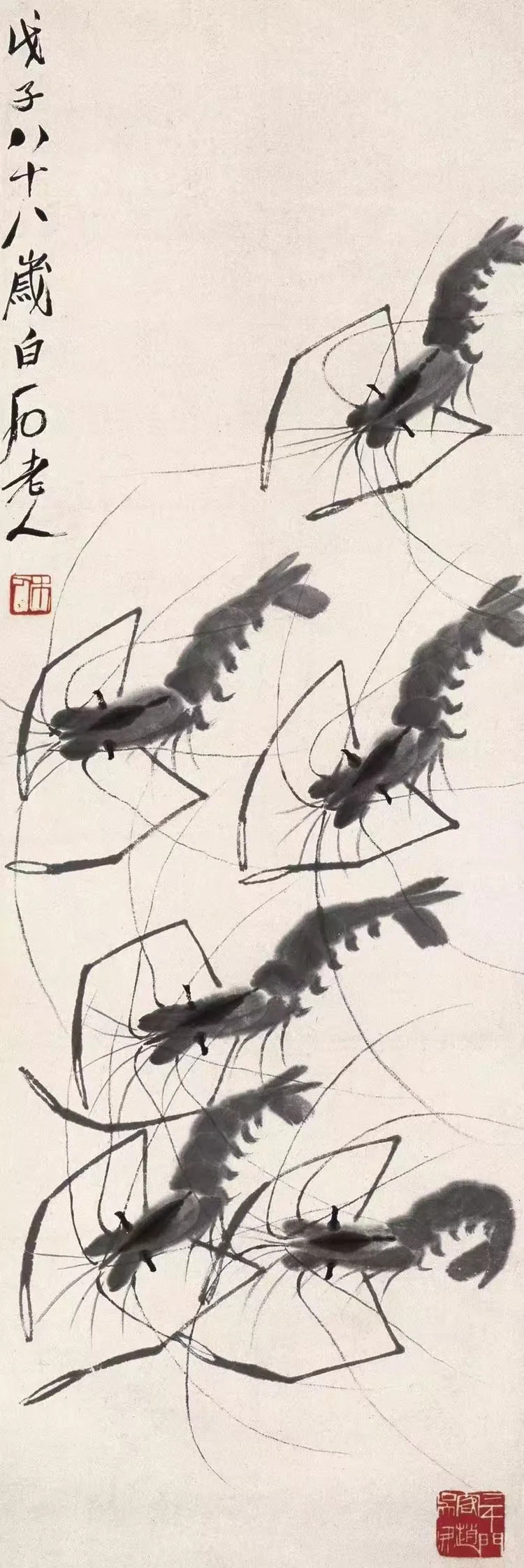 ♨️齐白石画虾全过程,太珍贵了