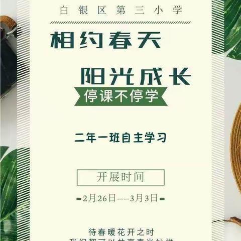 相约春天，阳光成长——白银区第三小学二年一班“停课不停学”自主学习活动