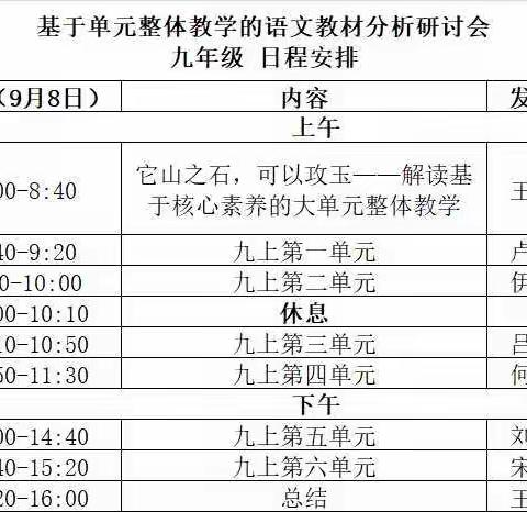 聚焦新课标提升素质，基于单元整体教学革新课堂——记九年级基于单元整体教学的语文教材分析研讨会