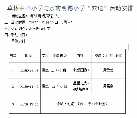 培根铸魂育新人 创多彩思政课堂——草林中心小学与水南明德小学“双送”活动