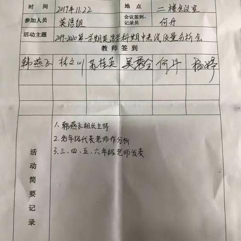 为质量而行——海口市第二十小学英语期中考试卷分析会