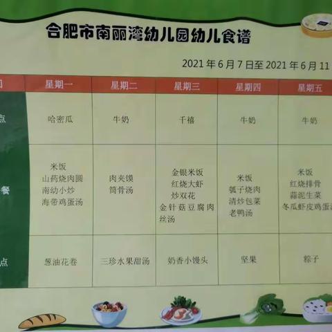 合肥市南丽湾幼儿园5.31—6.4食谱公示