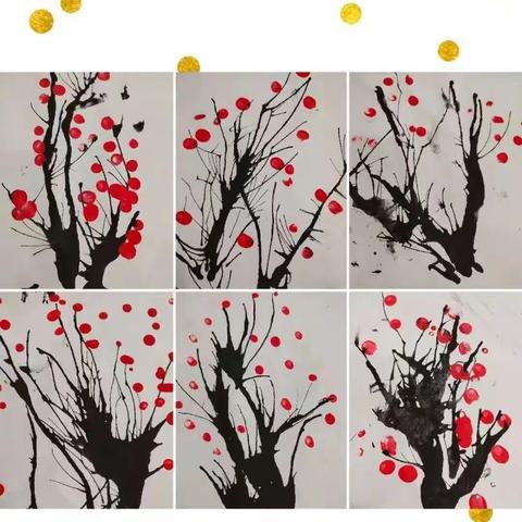 学一班小朋友的吹墨画活动