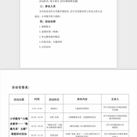 济宁市小学数学“大单元教学——‘数量关系’ 主题”课堂研讨活动———梁山县寿张集镇