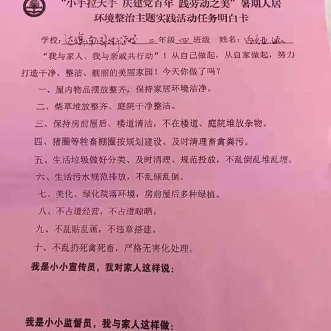 达旗南园街学校、二四班白娅涵、保护环境综合实践活动