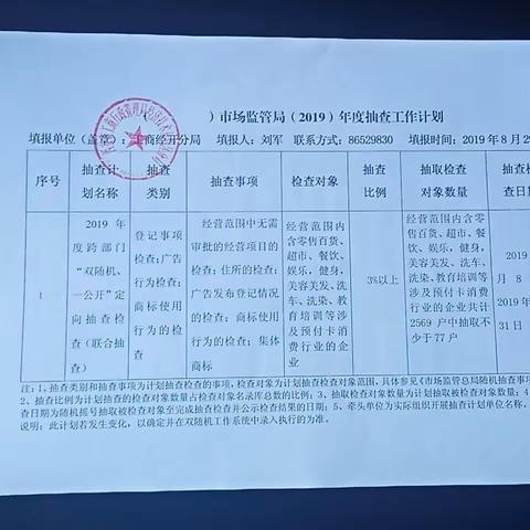 企业个体监管科周工作纪实（8.26-8.30）