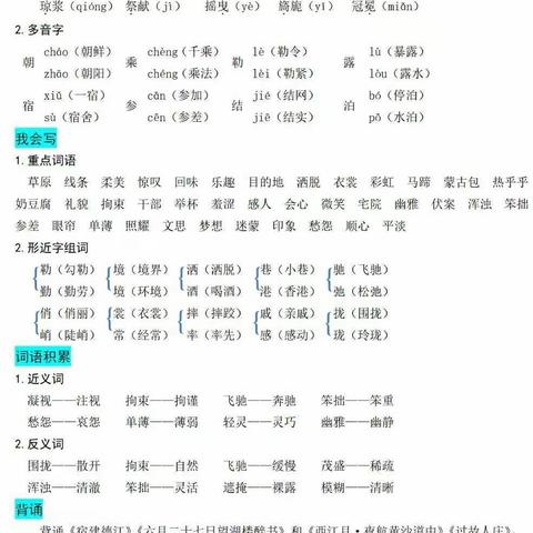 六上各单元知识盘点