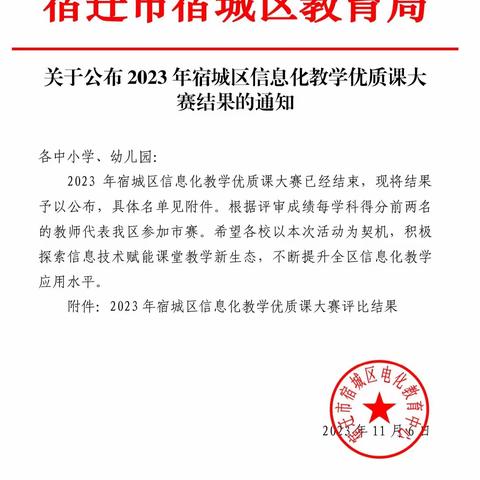 热烈祝贺我校两位老师在2023年宿城区信息化教学优质课大赛中获奖👏👏