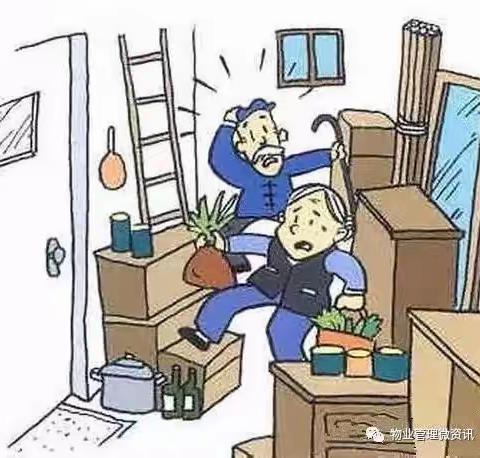 楼道堆杂物属违法行为，请及时清理！