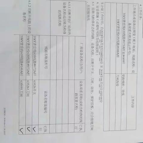 10kV唐宦线635线路#75-89杆更换横担，导线，刀闸安装等。工作负责人：肖道建，到岗到位人员：曾香吉