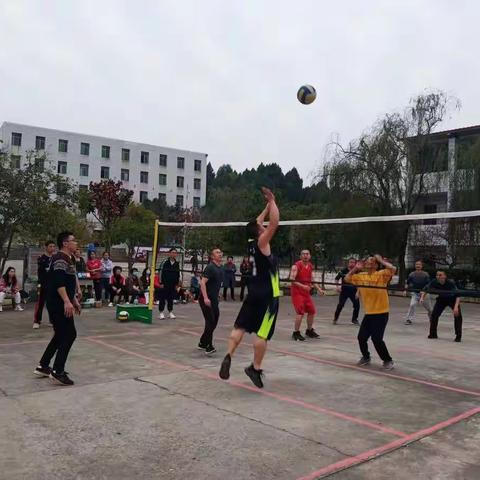 金秋时节来相聚，排球比赛增友谊。