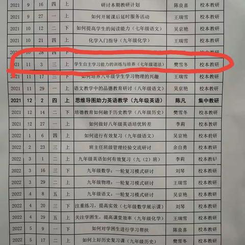 桂花香飘满校园，教研指导润心田———县教研室领导指导文殊二中校本教研工作