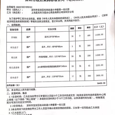 小神童第一幼儿园用财政奖资金36450购置家具项目资料公示