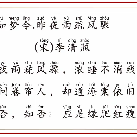 【读古诗 写名句】/《如梦令.昨夜雨疏风骤》（宋）李清照