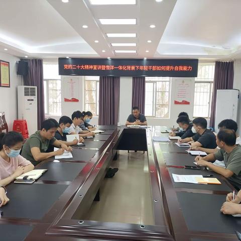 大成镇党委副书记刘南子以“党的二十大精神宣讲暨儋洋一体化背景下年轻干部如何提升自我能力”为题上党课