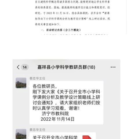 扎实研讨，砥砺前行——嘉祥县科学教师参与“新课标导向下小学科学课例分析与教学设计策略”线上研讨纪实