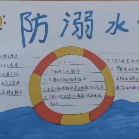 “珍爱生命，谨防溺水”清苑区何桥乡后铺小学二（3）班防溺水绘画
