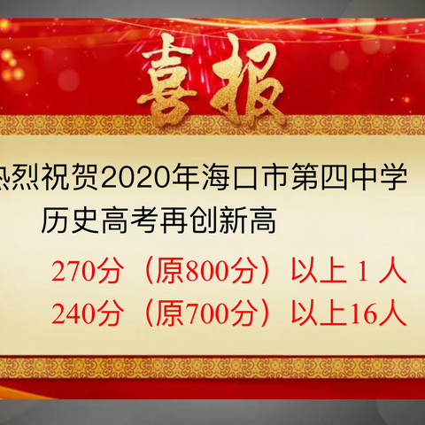 祝贺“历史”大丰收，再创“历史”新辉煌----热烈祝贺海口四中2020历史高考再创佳绩