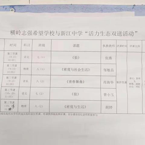 促双减落实，研课堂增效——记横岭中心学校与新江中学双送活动