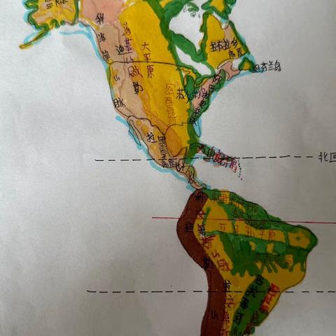 七年级地理特色作业展——美洲地形分布图