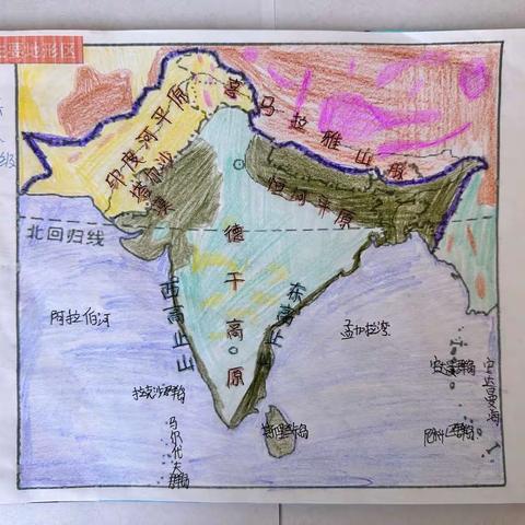 七年级地理特色作业展——南亚地形分布图