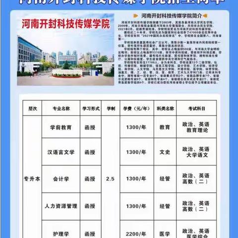 百汇河南开封科技传媒学院2022年成人高等学历招生简章