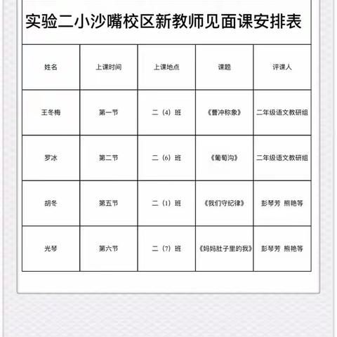 教学教研促我们共成长                                          ——记沙咀校区新教师见面课