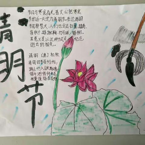 五年级四班学生制作的清明节手抄报，图文并茂，活灵活现！