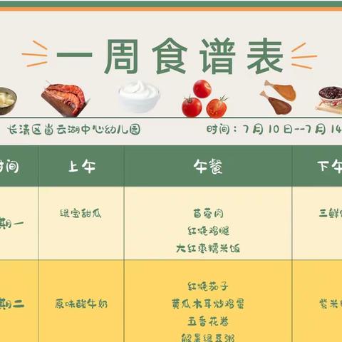 【美食情报站】崮云湖中心幼儿园每周食谱（7.10-7.14）