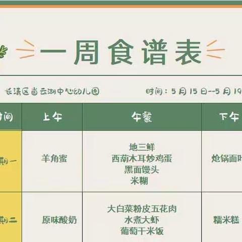 【美食情报站】崮云湖中心幼儿园每周食谱【5.15-5.19】