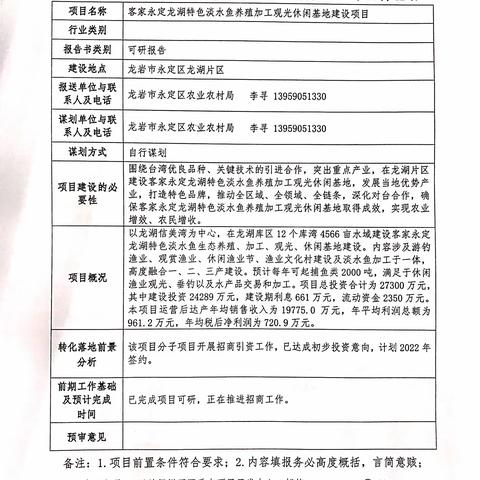 永定区2022年1月份新增五个一批谋划签约项目