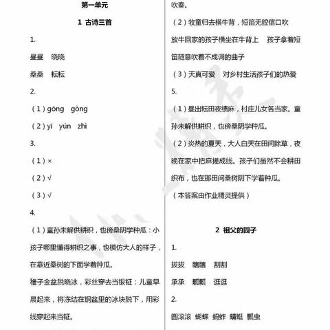 五年级下作业本答案