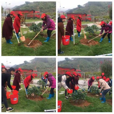 和风吹拂三月暖，城南植树添新绿                                          —大田实幼开展植树护绿活动