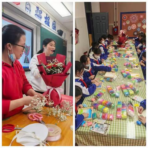 美育润泽心灵 劳动创造美，——2223班劳技课之 ，《花束包装》与《创意粘土》