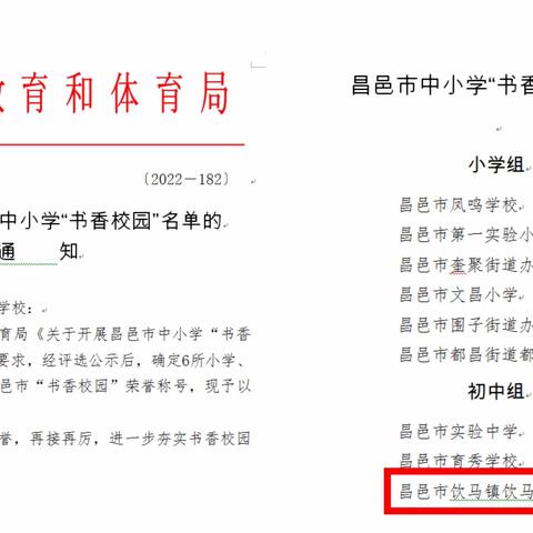 喜报： 阅读成为习惯  书香溢满校园———饮马学校荣获昌邑市“书香校园”荣誉称号