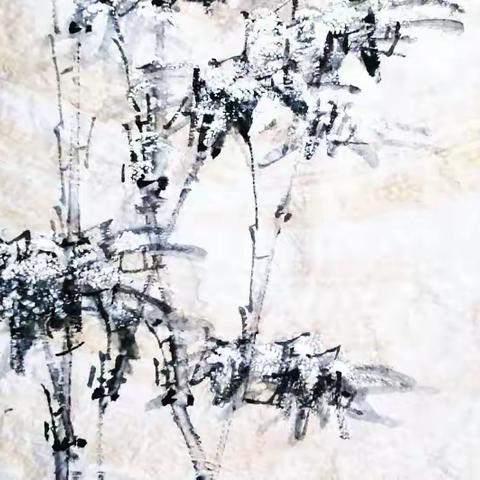 无知堂偏锋积墨雪竹图