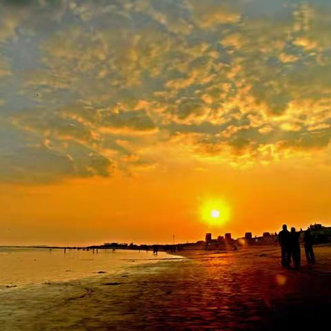 夕照黄海滨