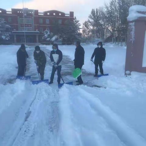 雪花纷飞扮校园，扫雪除冰暖人心——团结农场中学总务处带领学校教师清理校园积雪