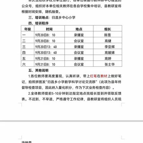 培训促提升 引领共成长——归昌乡小学数学教材培训