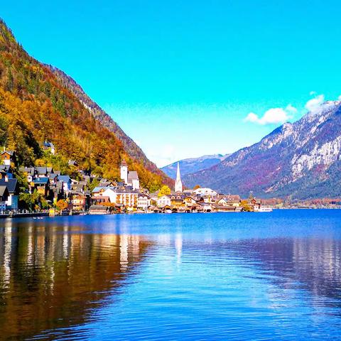 奥地利萨尔茨堡市和哈尔斯塔特小镇景色