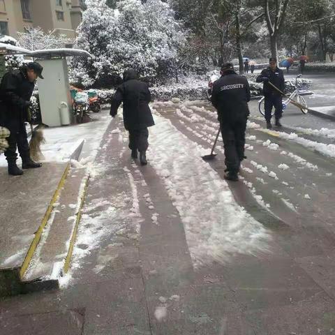 一场风花雪夜，白雪皑皑，银装素裹，可爱的景瑞物业人齐动手清扫积雪，只为方便您的出行！