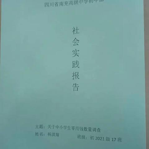 中小学生零用钱数量调查——南高初2021级19班杨皓宇“社会大课堂”实践活动