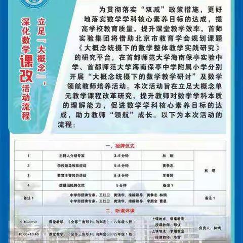 2021年首都师范大学海南保亭实验中学开展“大概念统摄下数学教学研讨”及数学领航教师培养活动