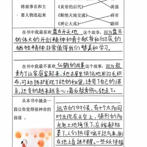 四年级整本书阅读学习单