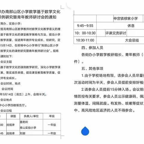 聚焦课堂教学，关注教师专业发展 ---南部山区小学数学基于数学文化的课例研究暨青年教师研讨会