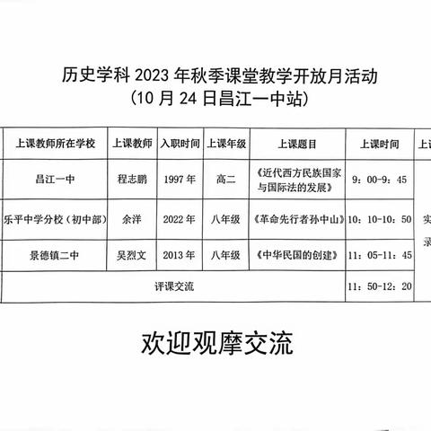 把握课堂脉搏 凝聚课改共识——景德镇市历史学科2023秋季课堂开放月活动昌江一中站纪实