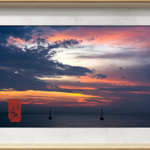 高邮湖的夕阳西下。
