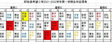 盱眙县希望小学2021年体育课表公示