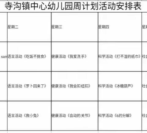 寺沟镇中心幼儿园线上教学——周计划活动安排及教师示范活动