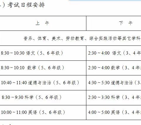 玉溪第四小学2021——2022学年下学期期末工作安排